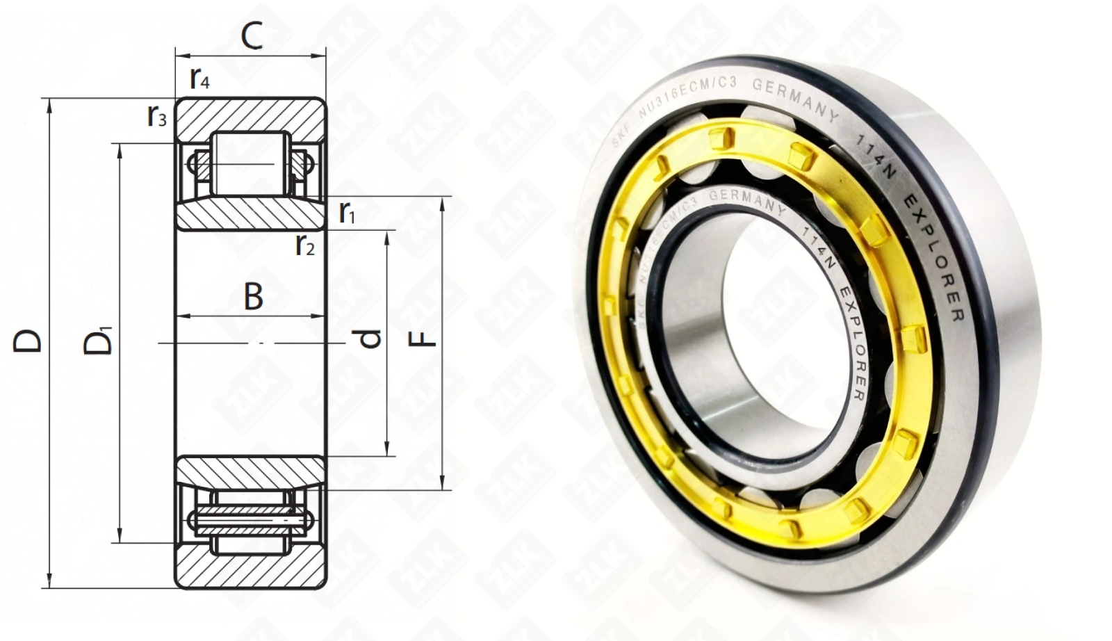 Подшипник роликовый 32316 Л (70) (NU316ECMC3) 80×170×39 мм SKF оригинал