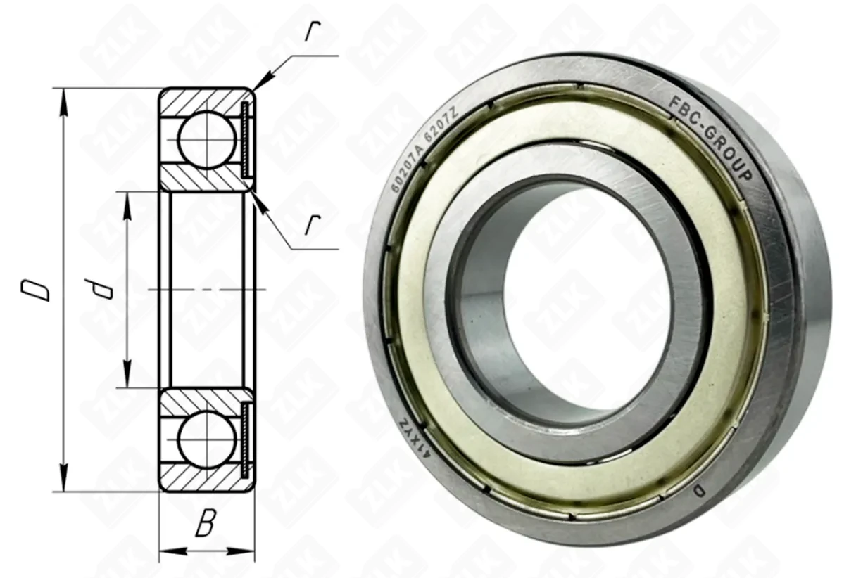 Подшипник шариковый 60207 (6207 Z) 35×72×17 мм FBC