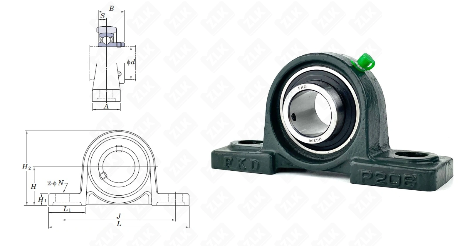 Подшипник корпусный  480206UCP (UCP206) 30×83×165 мм FKD