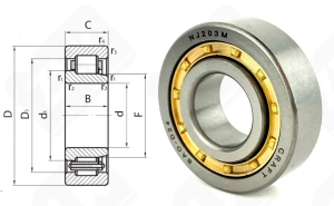 Подшипник 42203 Л (NJ203M) радиальный роликовый 17-40-12 мм