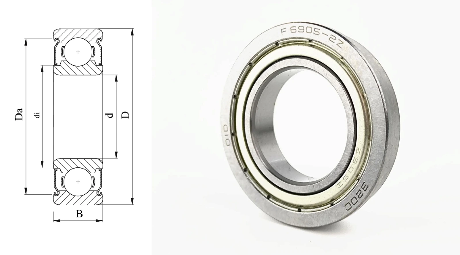 Подшипник шариковый 1000905 ZZ (F61905ZZ,F6905ZZ) 25×42×9 мм OID