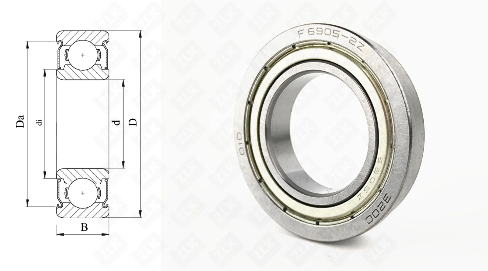Подшипник шариковый 1000905 ZZ (F61905ZZ,F6905ZZ) 25×42×9 мм OID
