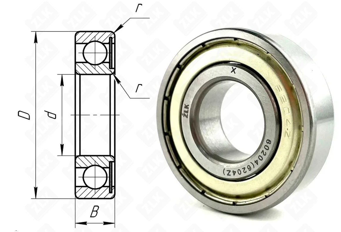 Подшипник шариковый 60204 (6204 Z) 20×47×14 мм ZLK