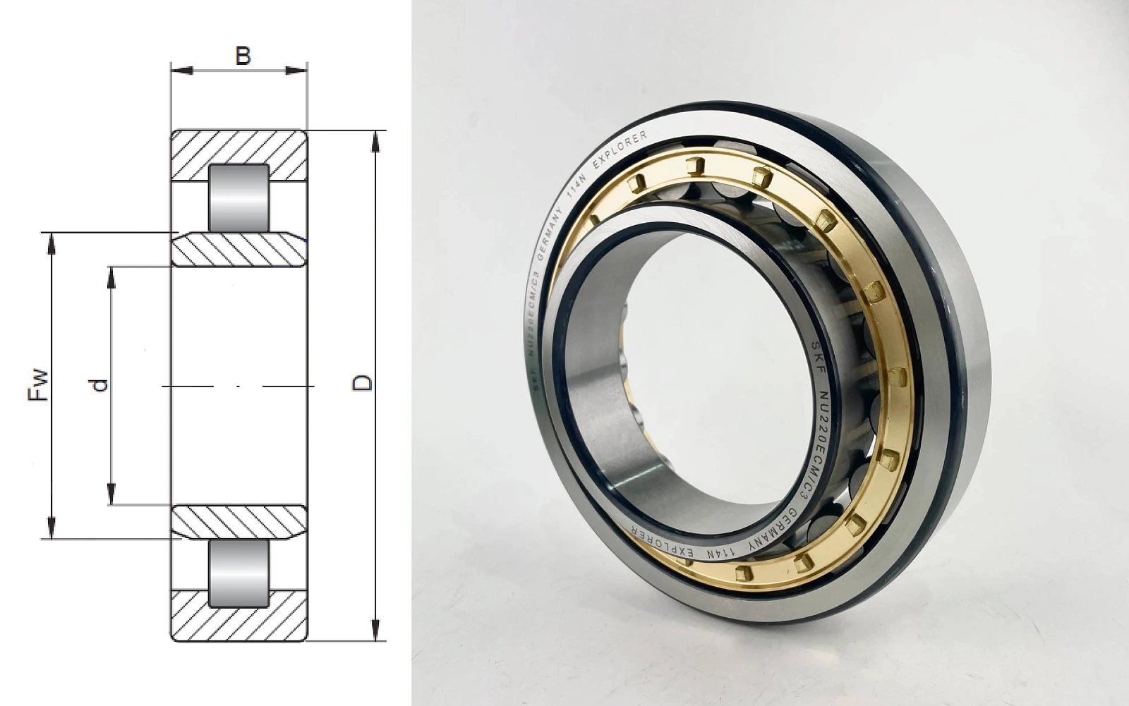 Подшипник роликовый 32220 Л (NU220ECMC3) 100×180×34 мм SKF оригинал