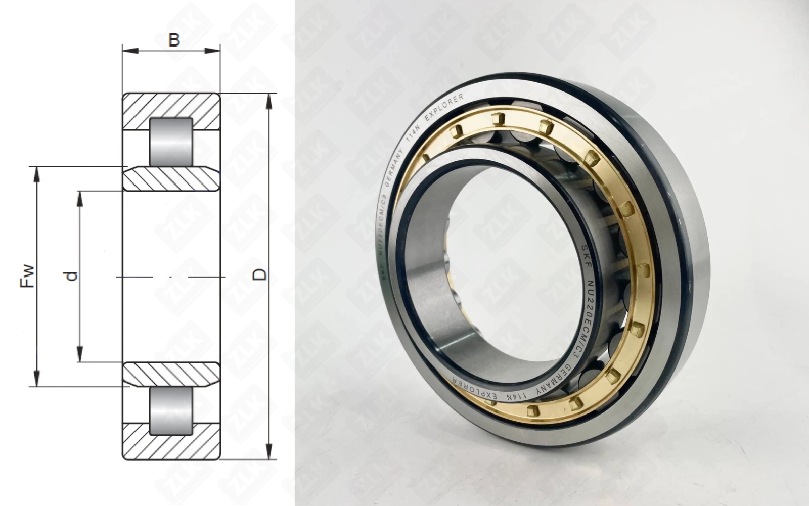 Подшипник роликовый 32220 Л (NU220ECMC3) 100×180×34 мм SKF оригинал