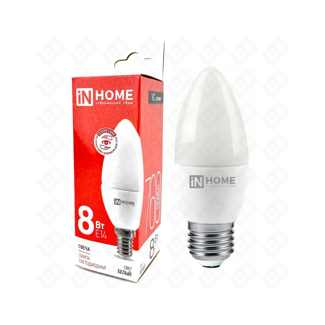 Лампа светодиодная LED-СВЕЧА-VC 8Вт свеча 4000К нейтр. бел. E14 230В IN HOME