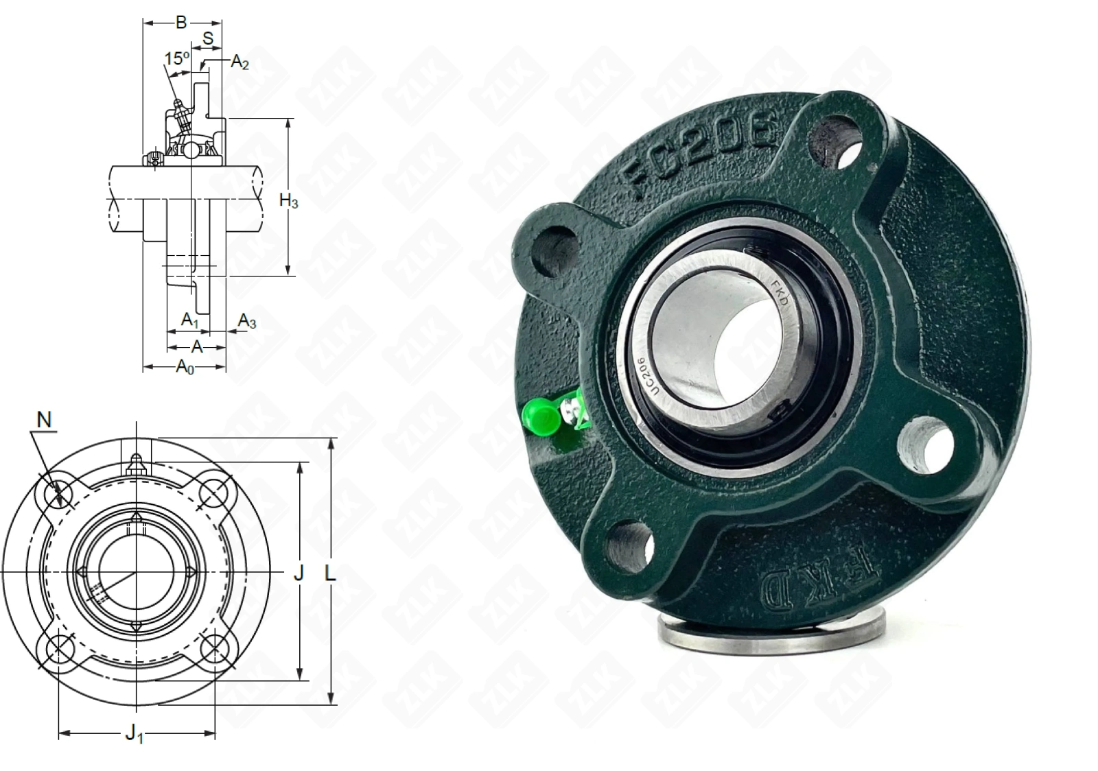 Подшипник корпусный 480206UCFС (UCFC206) 30×× мм FKD