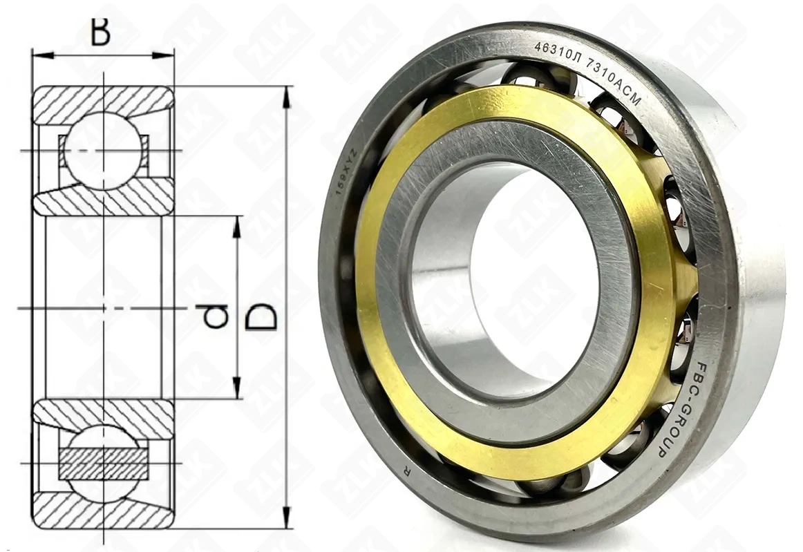 Подшипник шариковый 46310 Л (7310 AC M) 50×110×27 мм FBC