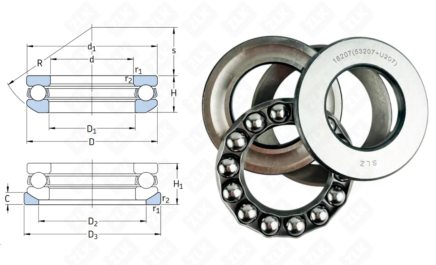 Подшипник шариковый 18207 (53207+U207) 35×65×22 мм Россия
