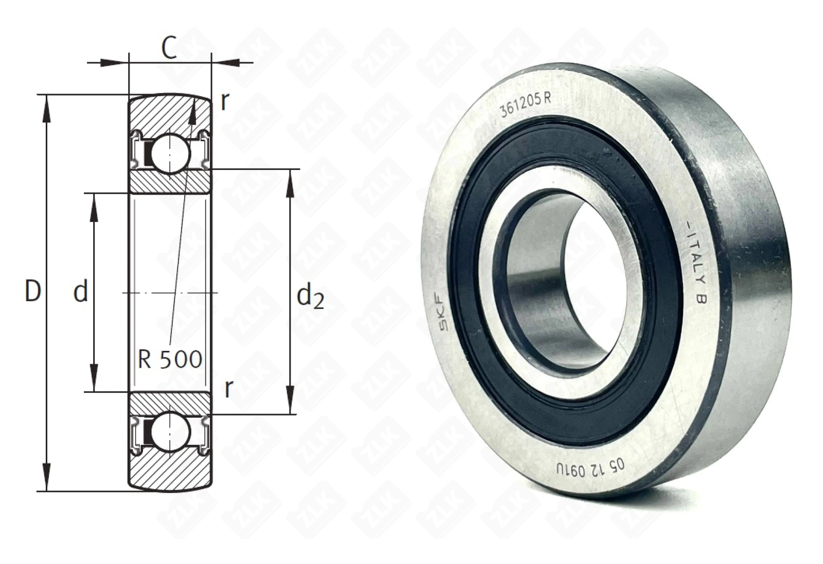 Подшипник шариковый  (361205R) 25×62×15 мм SKF оригинал