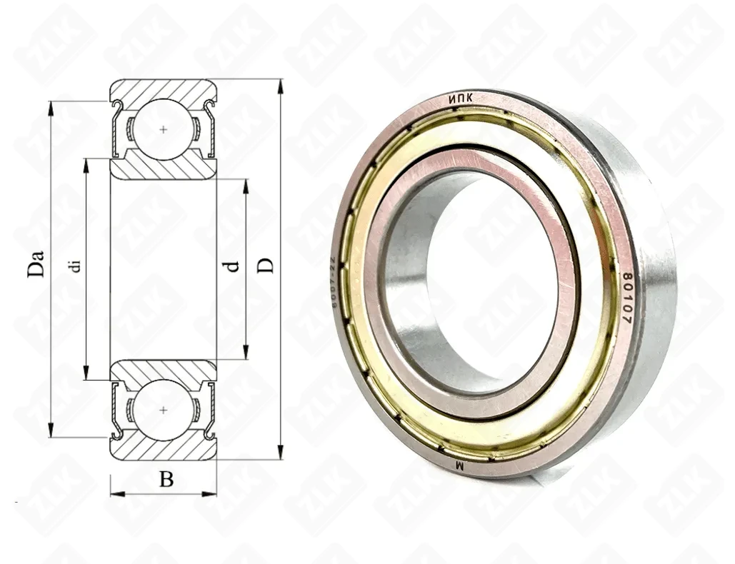 Подшипник шариковый 80107 (6007 ZZ) 35×62×14 мм Россия
