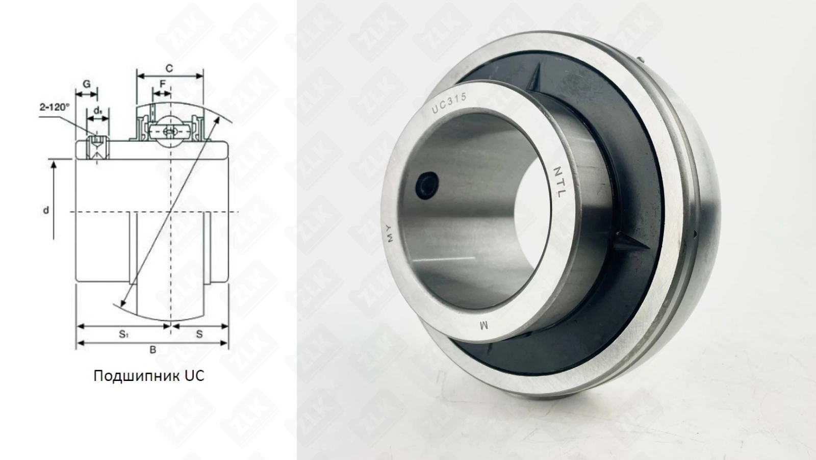 Подшипник шариковый 480315UC (UC315) 75×160×82 мм NTL