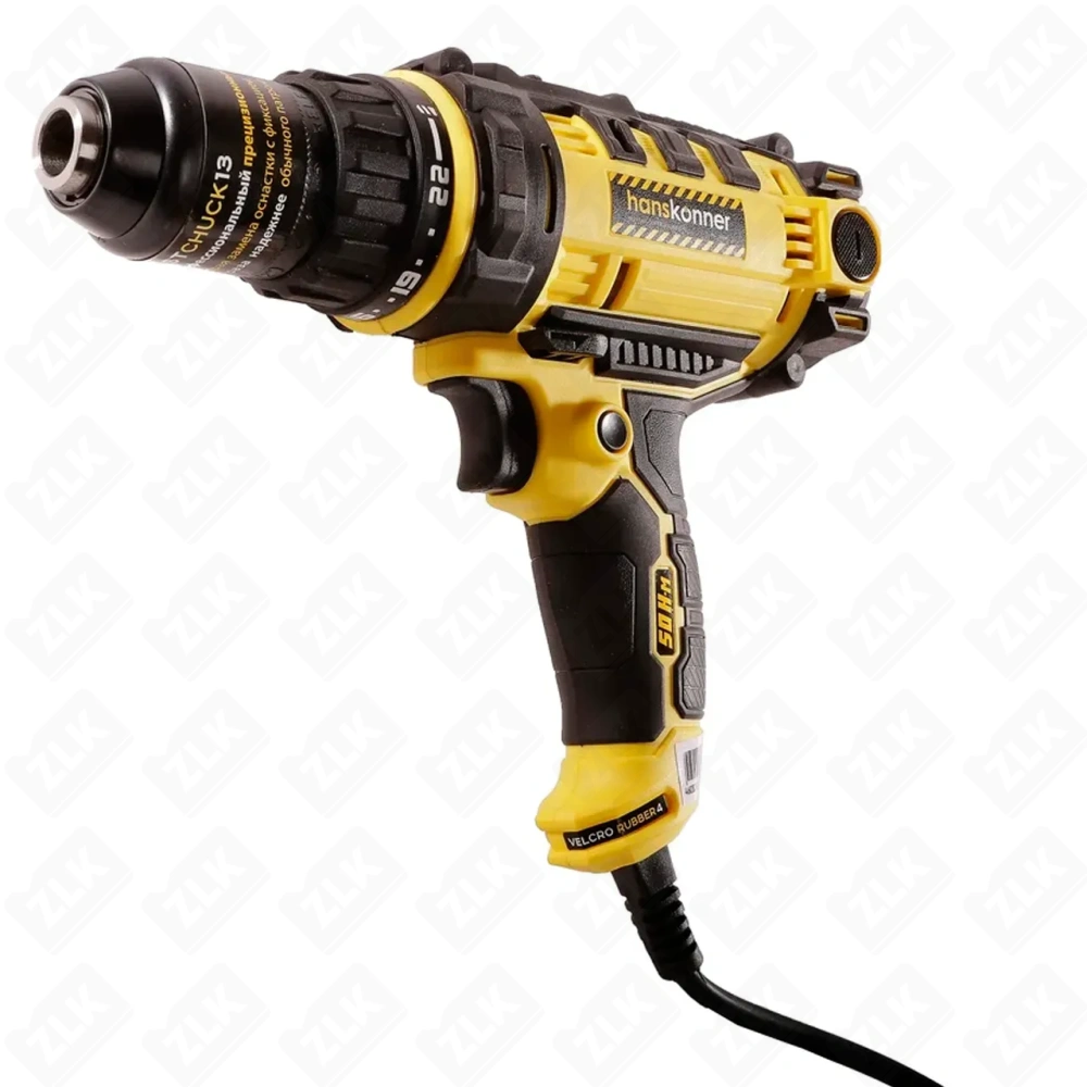 Дрель шуруповерт HID2145P (2 скор, метал.патрон 13мм, 22+1, 50Hм, рез.кабель 4М) Hanskonner