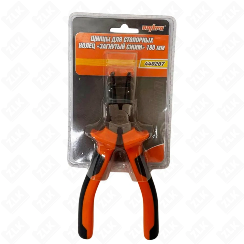 Съемник стопорных колец 180мм (сжим) загнутые OMBRA  440207