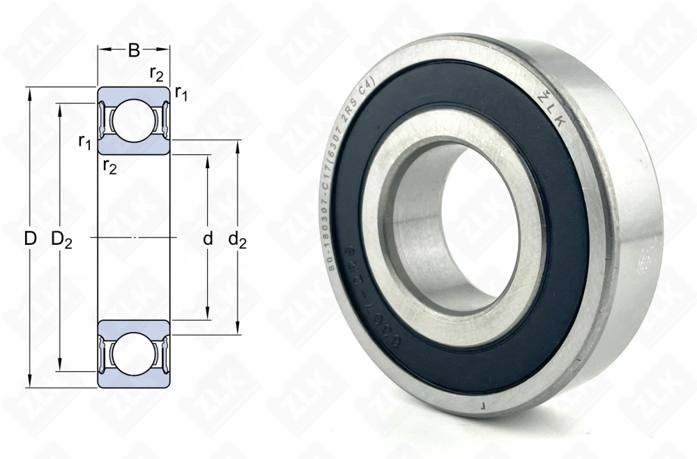 Подшипник 180307 (80) (63072RSC4) радиальный шариковый 35-80-21 мм