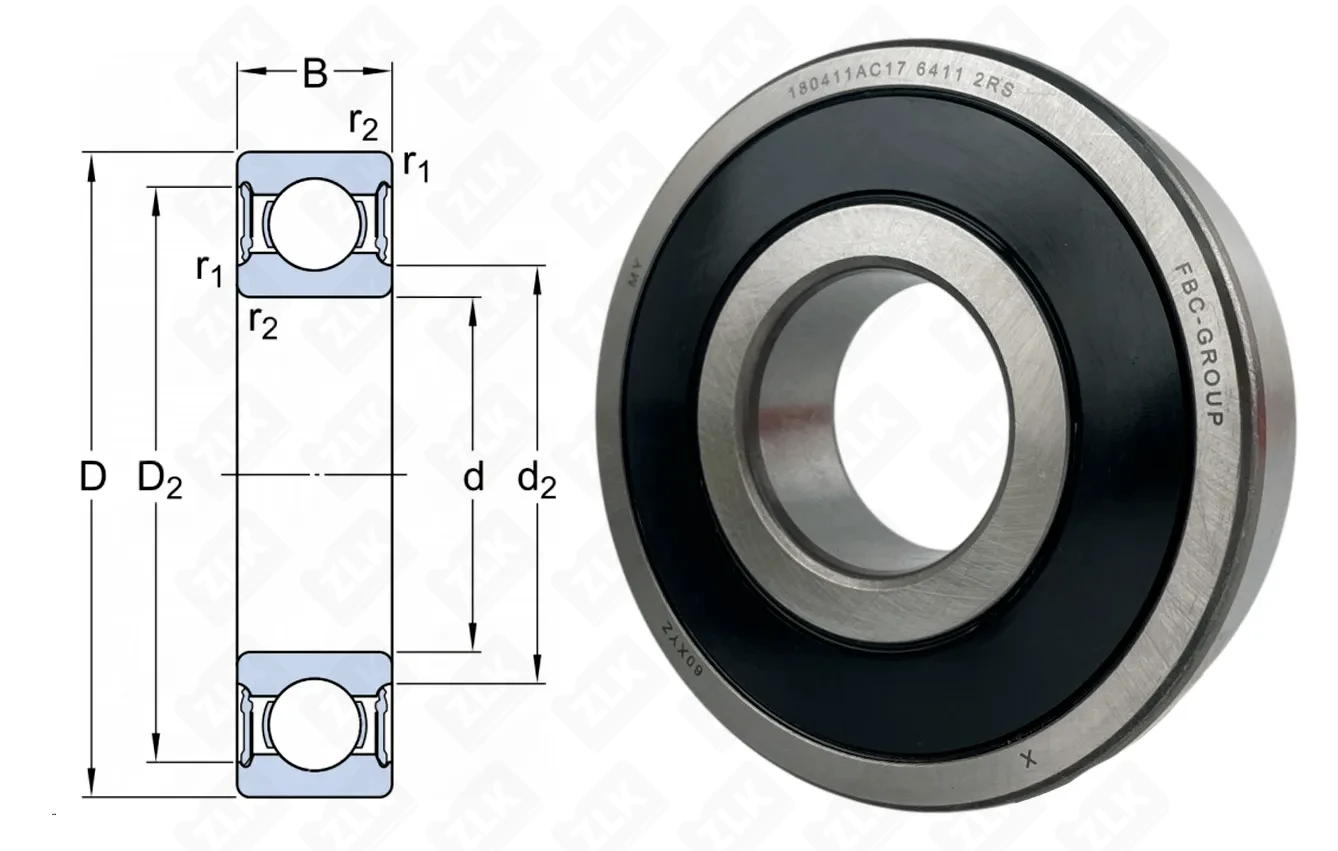 Подшипник шариковый 180411 (64112RS) 55×140×33 мм FBC