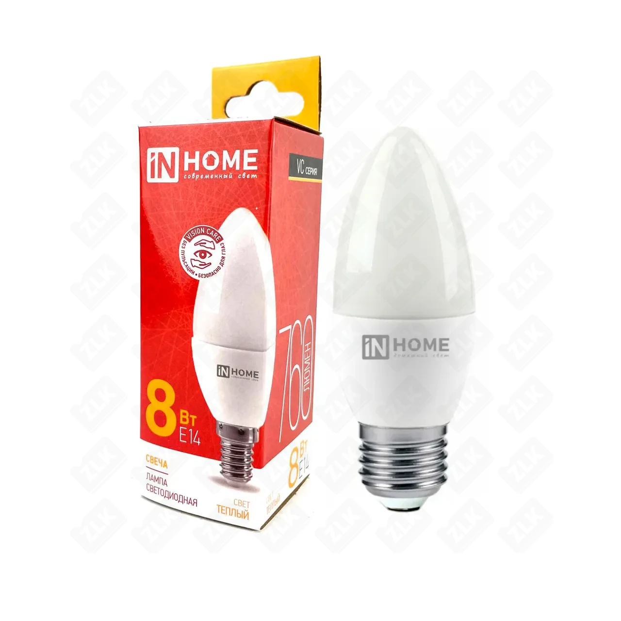 Лампа светодиодная LED-СВЕЧА-VC 8Вт свеча 3000К тепл. бел. E14 230В IN HOME