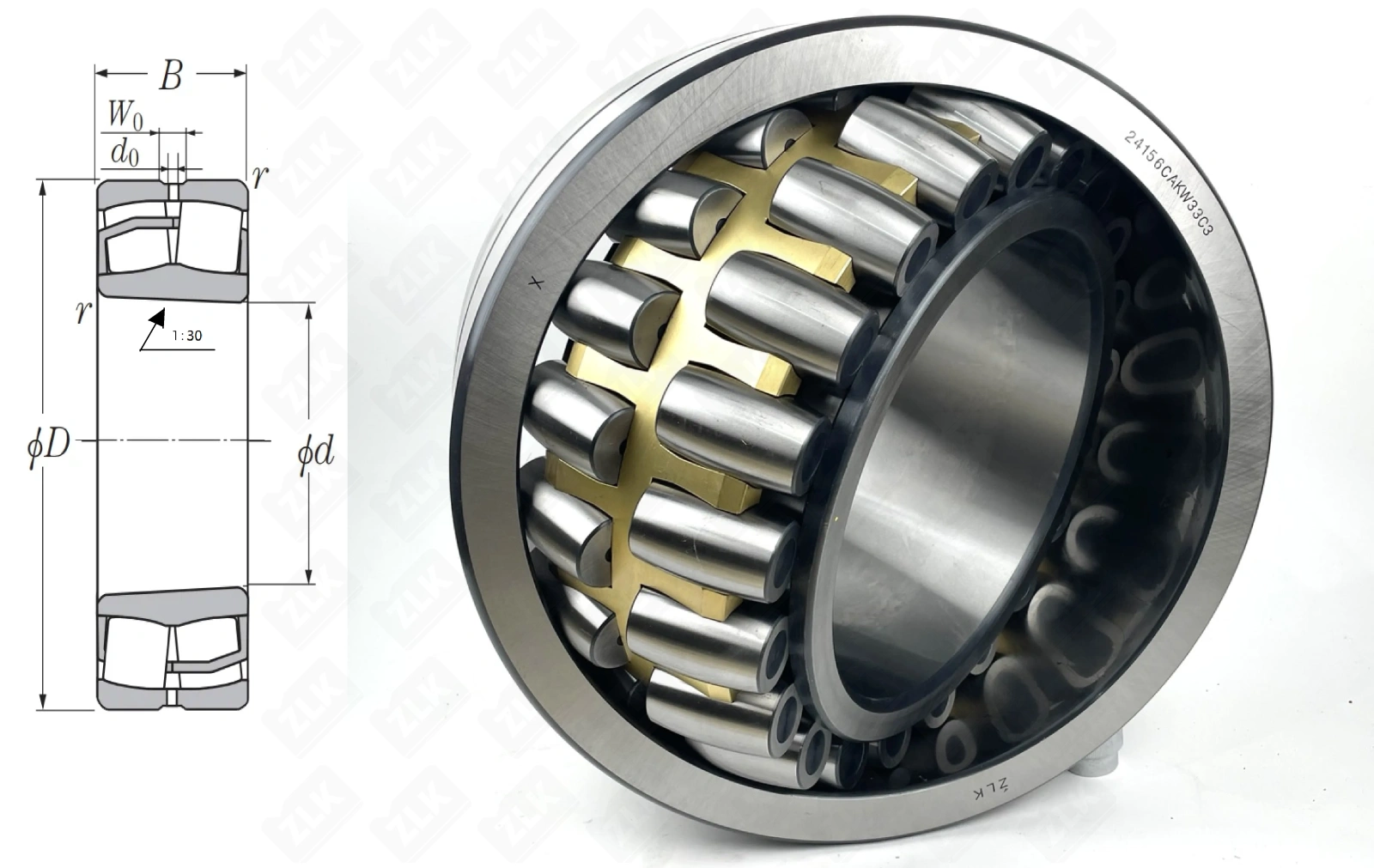 Подшипник роликовый 411350 H (24156CAKW33C3) 280×460×180 мм ZLK