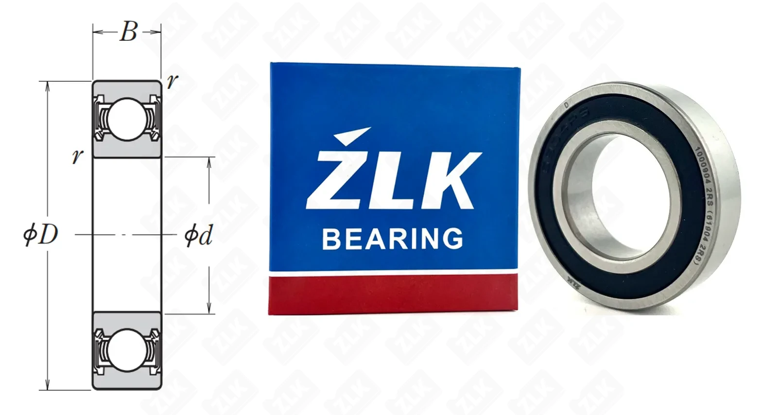 Подшипник шариковый 1000904 2RS (61904-2RS, 6904-2RS) 20×37×9 мм ZLK