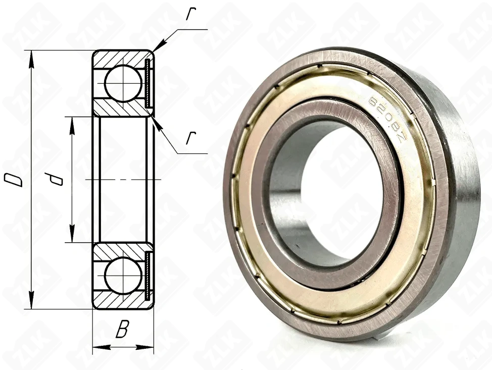 Подшипник шариковый 60208 (6208 Z) 40×80×18 мм Neutral