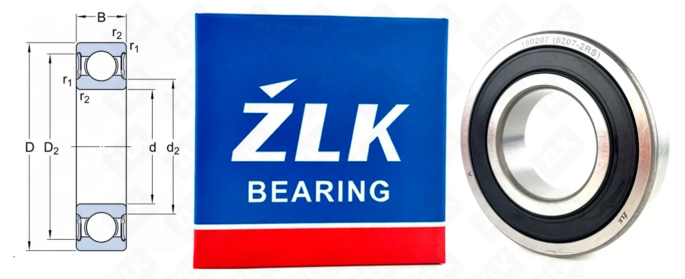 Подшипник шариковый 180207 (6207-2RS) 35×72×17 мм ZLK