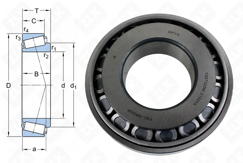 Подшипник роликовый 1027320 (31320J, 31320XJ2) 100×215×56.5 мм FBC
