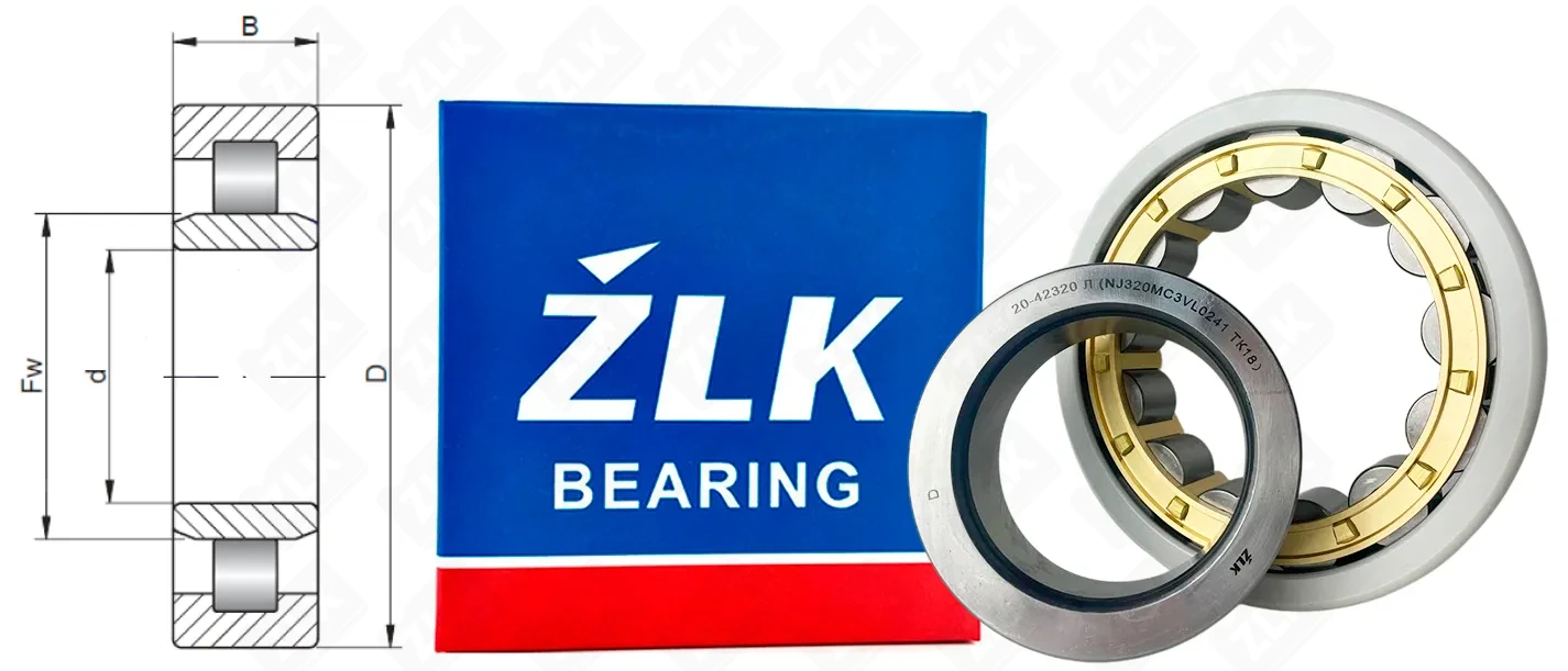 Подшипник роликовый 42320 Л (NJ320MC3VL0241) 100×215×47 мм ZLK