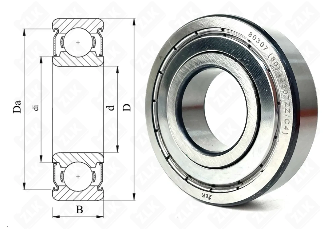 Подшипник шариковый 80307 (6307-2Z/C4) 35×80×21 мм ZLK