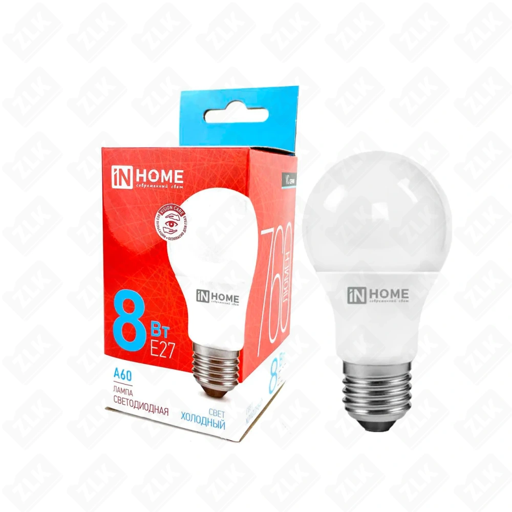 Лампа светодиодная LED-A60-VC 8Вт грушевидная 6500К холод. бел. E27 230В IN HOME