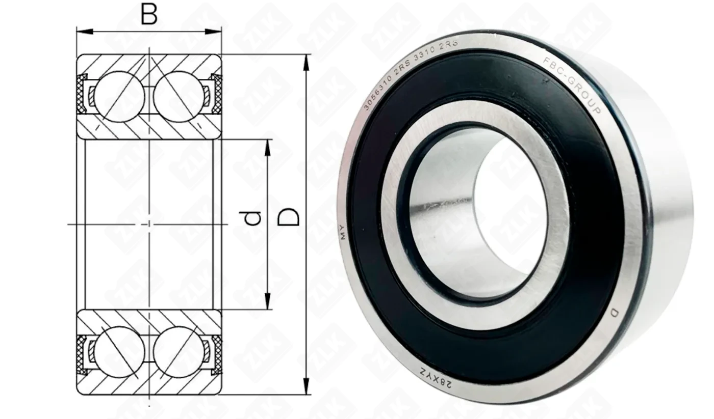 Подшипник шариковый 3056310 (53102RS,33102RS) 50×110×44.4 мм FBC