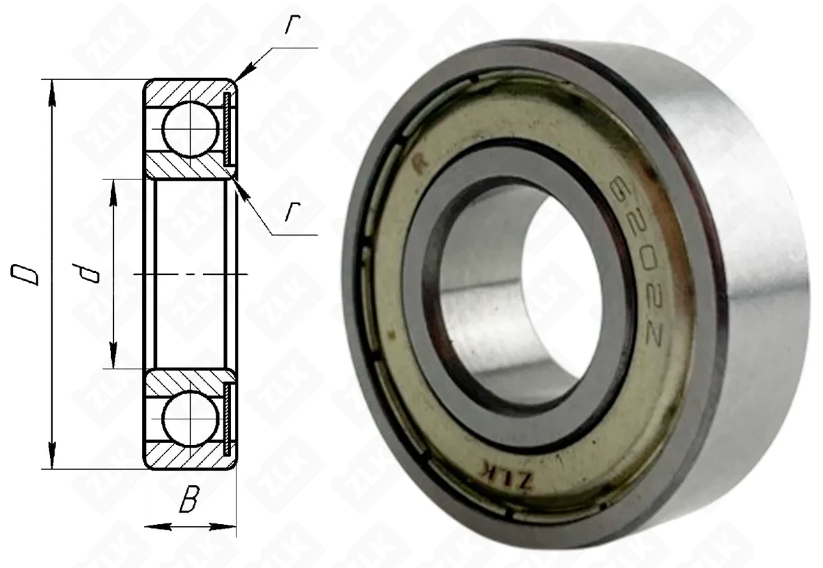 Подшипник шариковый 60202 (6202Z) 15×35×11 мм ZLK