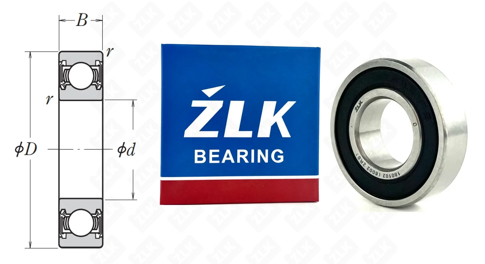 Подшипник шариковый 180102 (6002-2RS) 15×32×9 мм ZLK