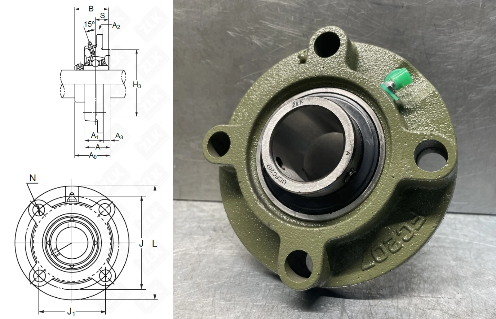 Подшипник корпусный 480207UCFC (UCFC207) 35×134×45 мм ZLK